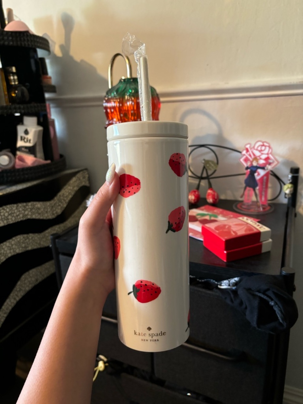 kate spade White Tumbler with Red Strawberry Motif